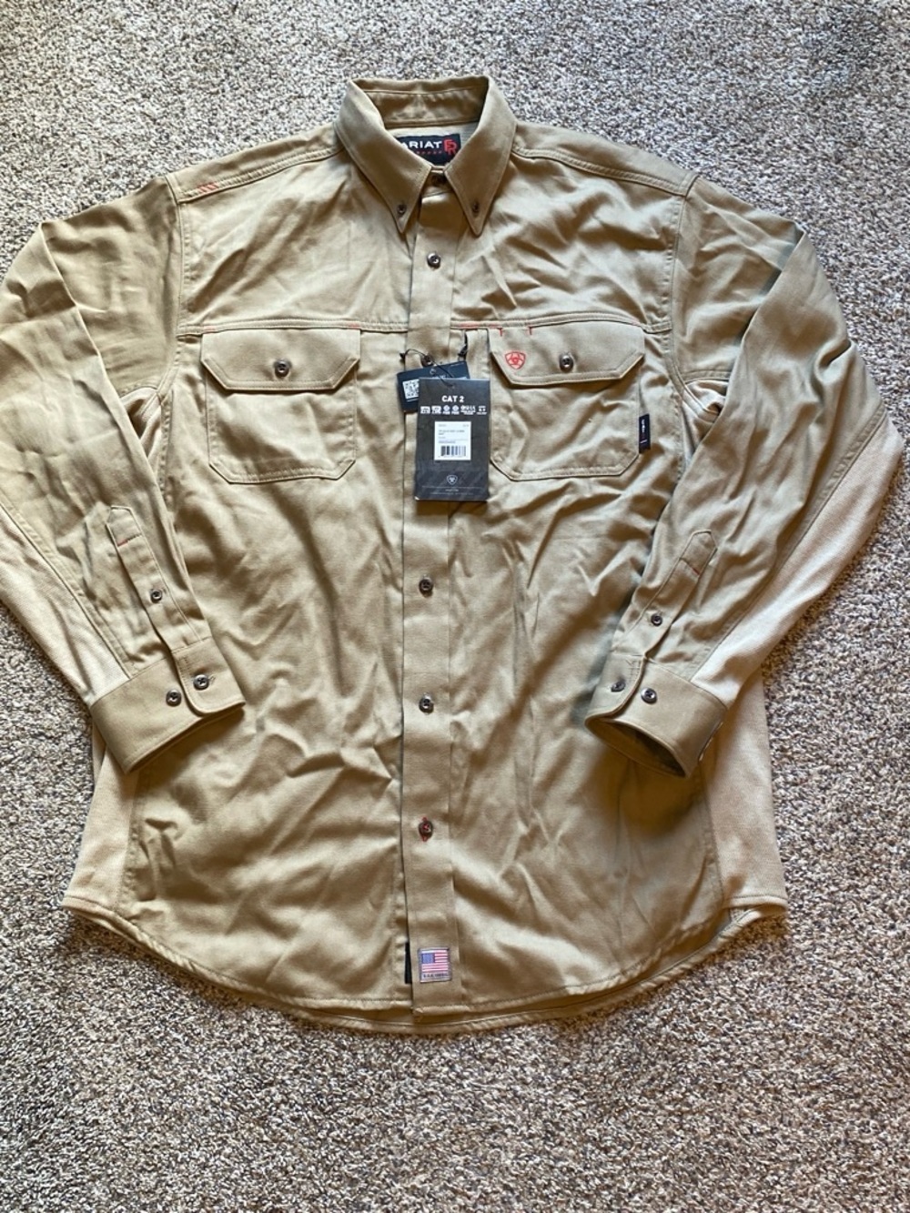 Ariat NWT Tan Fire Resistant CAT2 Workwear Shirt Size M